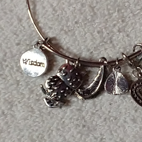 Silvertone wisdom owl faux turquoise feather heart cross charm bracelet - Picture 2 of 3